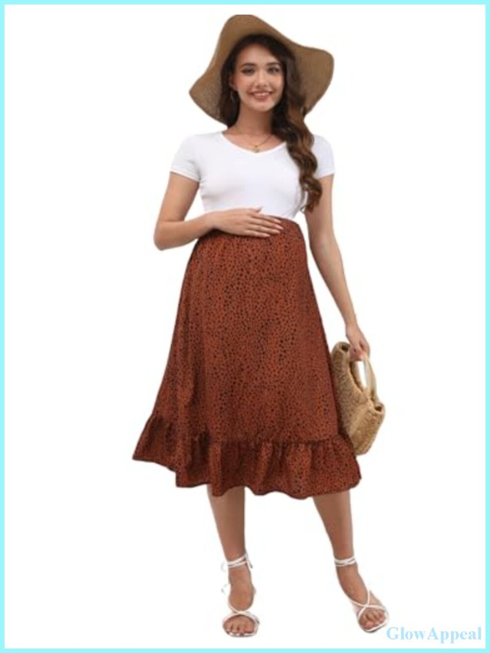 High Waist Maternity Skirt Ruffled Tiered A Line Swing Midi Boho